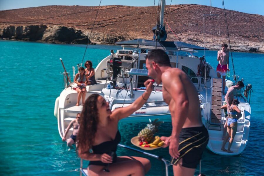Mykonos: Catamaran Cruise With Meal and Drinks - Snorkeling gear included, plus a realistic approach to water comfort